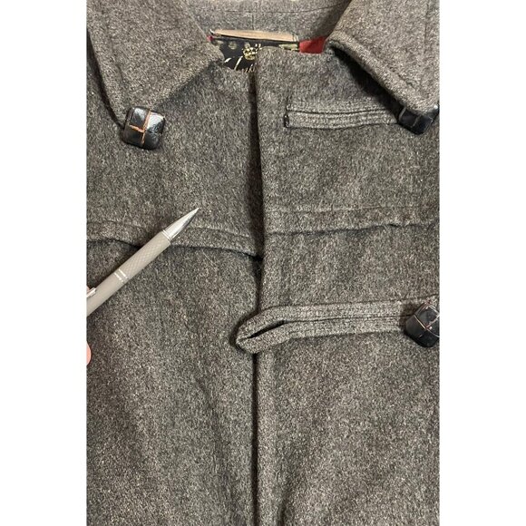 Loden Frey Wool Coat Western Germany Size 50 Gray Red Lining Toggle Closure Flaw - Picture 9 of 16